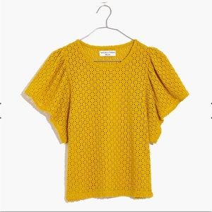 Madewell Texture & Thread NWOT Mustard Yellow Eyelet Flutter Tee Size Small